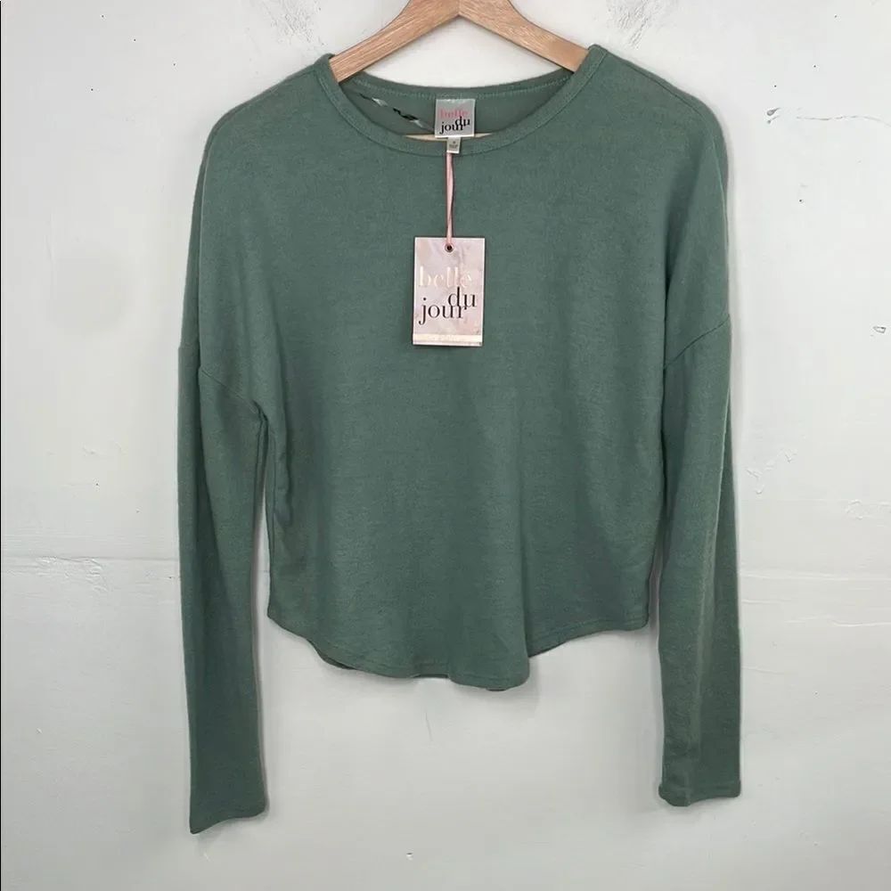 Belle Du Jour Green Cropped Long Sleeve fuzzy sweater size Small